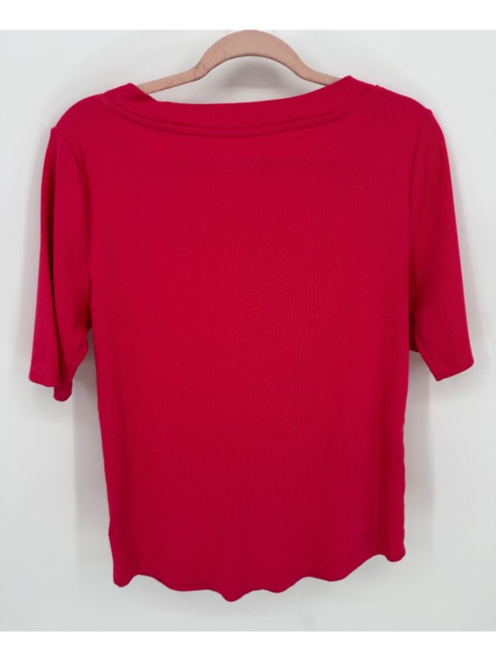 Talbots Womens Raspberry V-Neck 3/4 Sleeve Ribbed Tee Size M - Picture 9 of 9
